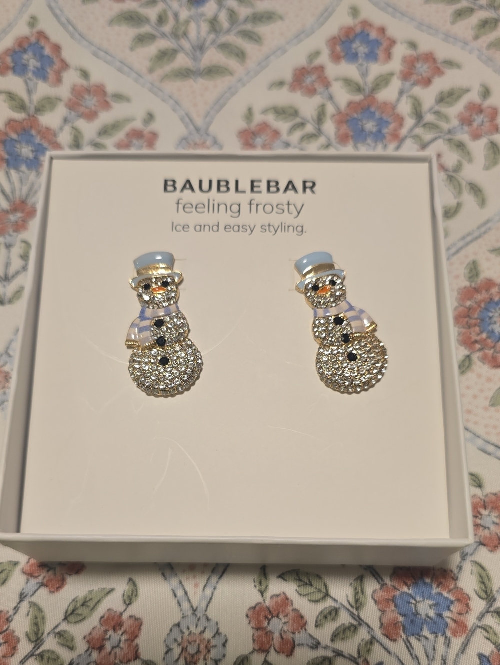 BaubleBar Light Blue and Gold Crystal Snowman Stud Earrings